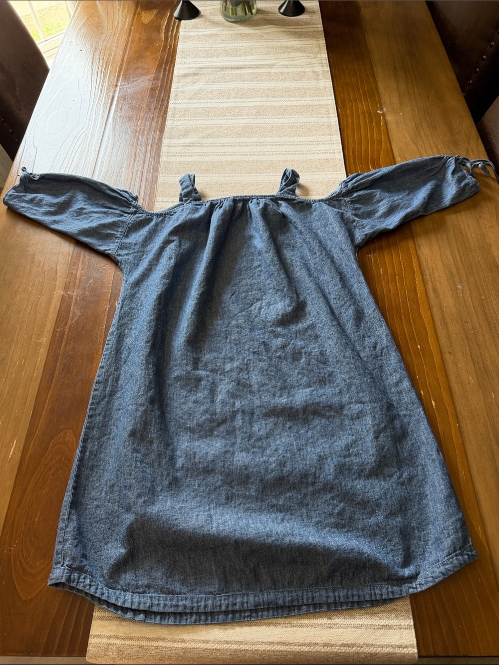 Madewell Denim-Look Off-Shoulder Midi Dress in Blue